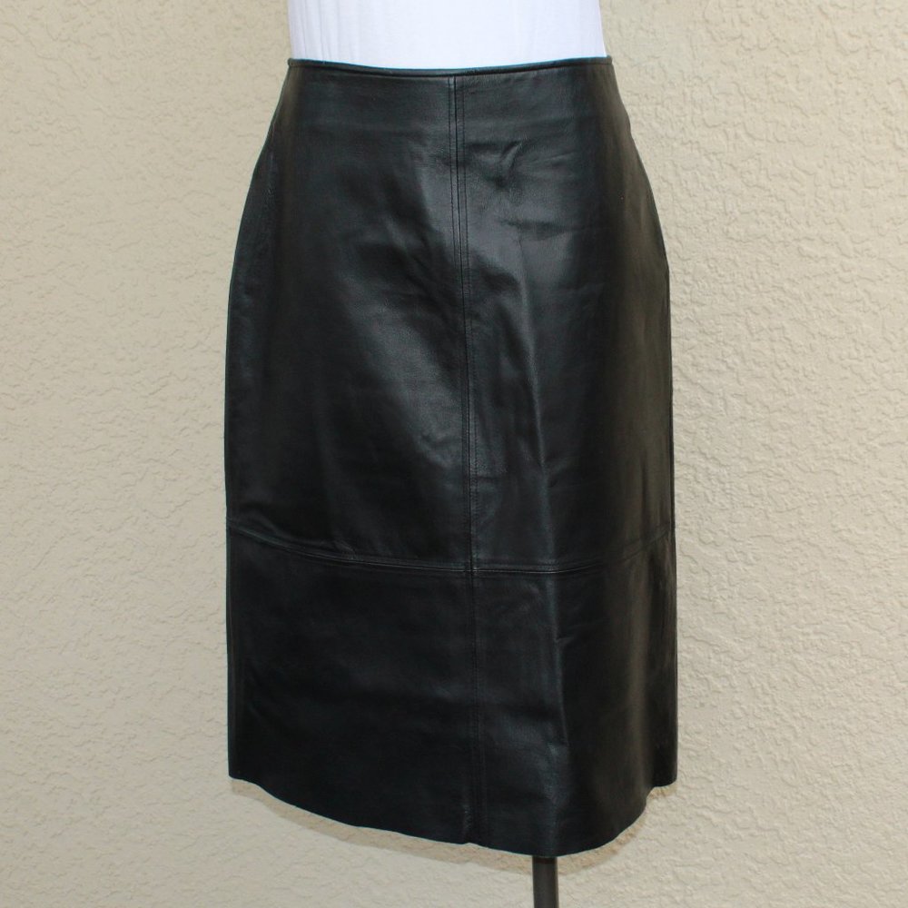 Clio Black Leather Midi Skirt